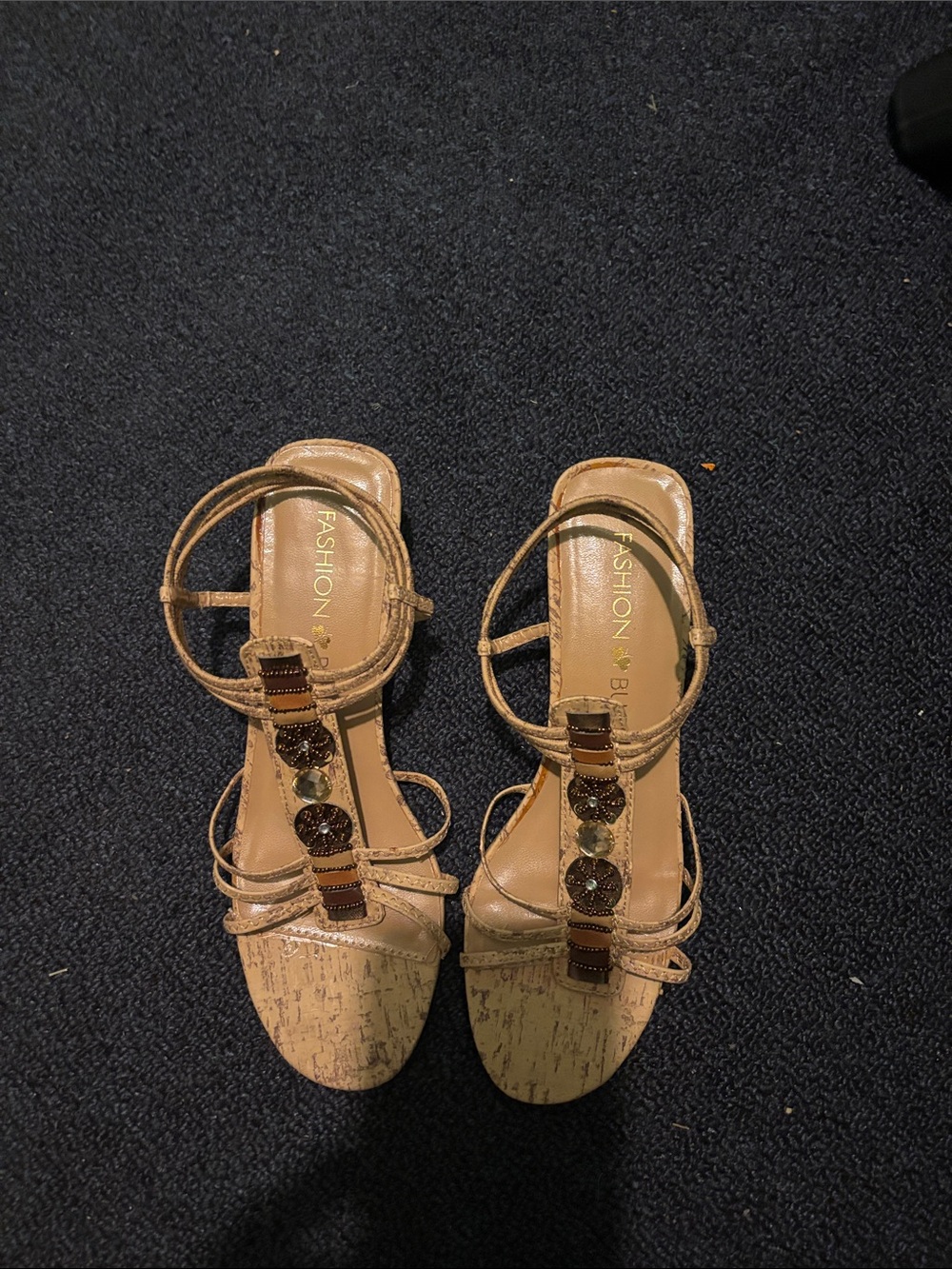 Fashion Bug Beige Strappy Gem Accent Sandals